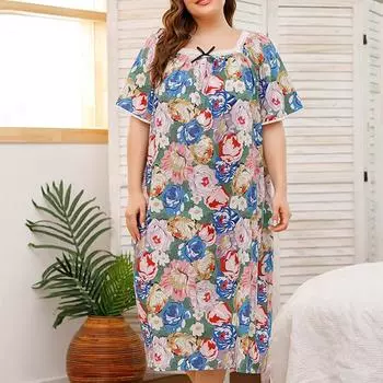 Летние женские халаты больших размеров, предметы интерьера, пижамы, кружевные пижамы с короткими рукавами и принтом, женская одежда для сна XL