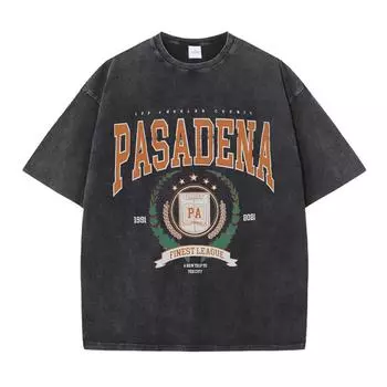 Летние женские хлопковые стираные футболки с принтом Pasadena Finest League, свободные потертые топы с круглым вырезом, уличная одежда S