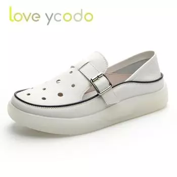 Летние женские и студенческие модные удобные сандалии ручной работы на плоской подошве из натуральной кожи 42 белый