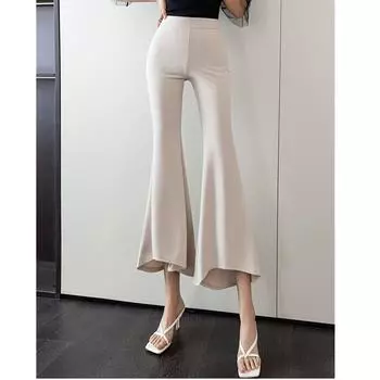 Летние женские капри с высокой талией в стиле Харадзюку, шифоновые расклешенные брюки для женщин, узкие узкие брюки, женские брюки черного цвета S чёрный