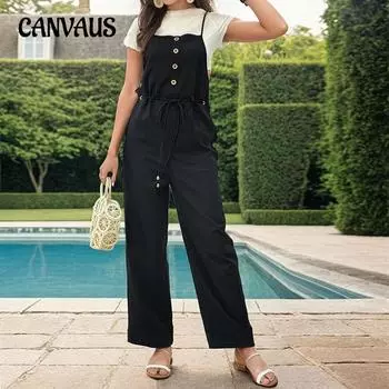 Летние женские комбинезоны, повседневные брюки-комбинезоны, подтяжки на пуговицах, цельные брюки S чёрный