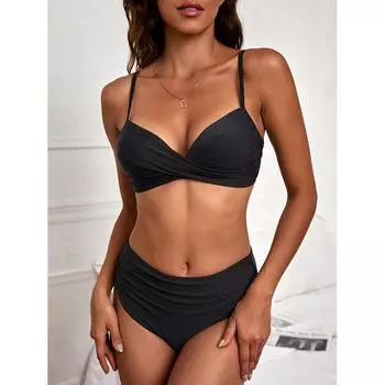 Летние женские комплекты из двух предметов, однотонные комплекты бикини, купальник, костюм для женщин, пляжная одежда, купальные костюмы, пляжная одежда S синий