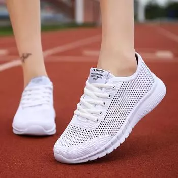 Летние женские кроссовки 2024 года, дышащая сетка, легкие, на шнуровке, плоские, повседневные, спортивные, женские, фиолетовые, розовые, белые, теннисные, женские 35 белый