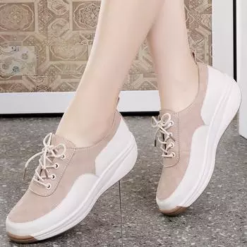 Летние женские кроссовки на плоской подошве из микрофибры с тиснением на танкетке и шнуровкой, большие размеры, обувь на подошве 5