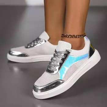 Летние женские кроссовки, повседневная школьная обувь для школьников, легкие кроссовки для девочек, серебристые, большие размеры, спортивная обувь EU: 36 серебряный