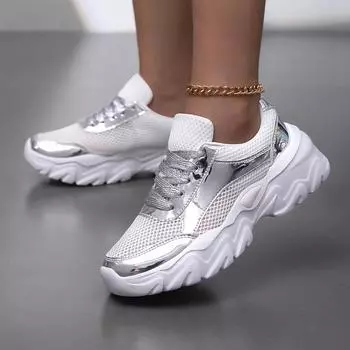 Летние женские кроссовки, повседневная уличная школьная студенческая обувь, легкие кроссовки для девочек, серебристые, большие размеры EU: 36 серебряный