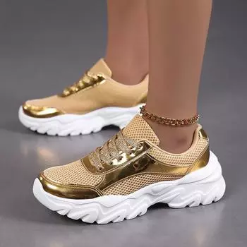 Летние женские кроссовки, повседневная уличная школьная студенческая обувь, легкие кроссовки для девочек, серебристые, золотые, большие размеры EU: 36 серебряный