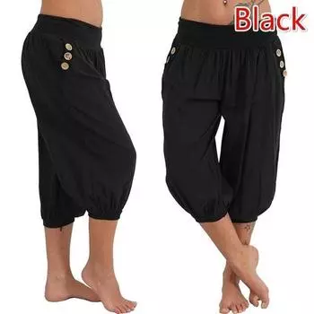 Летние женские крутые брюки, повседневные свободные широкие брюки больших размеров, удобные брюки для отдыха S чёрный