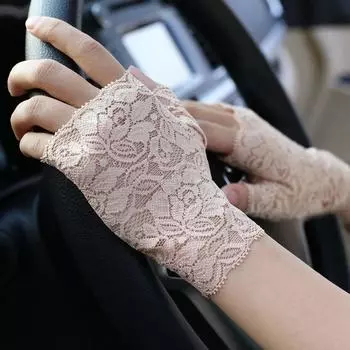 Летние женские кружевные милые короткие перчатки без пальцев, закрывающие шрамы, татуировки, перчатки «пасть тигра», тонкие перчатки с полуоткрытыми пальцами Skin color small flower 12cm One size