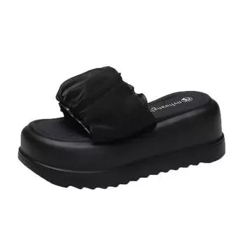 Летние женские кружевные шлепанцы на толстой подошве, пляжные шлепанцы, туфли на танкетке, женские шлепанцы на высокой платформе, уличные сандалии, 7 см, шлепки 34