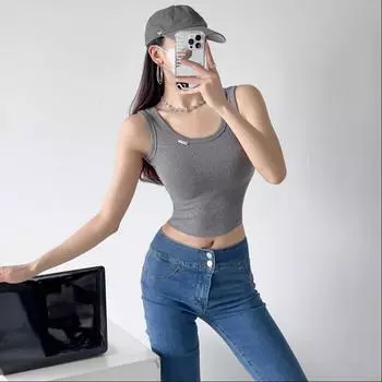 Летние женские майки, белые тонкие короткие футболки без рукавов, женская спортивная одежда S чёрный