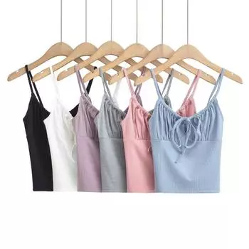 Летние женские майки без рукавов, тонкий жилет с коротким ремнем, сексуальный укороченный топ S синий