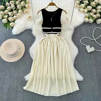 Летние женские майки без рукавов, вязаный полосатый свитер, пуловер на молнии, платья One Size чёрный