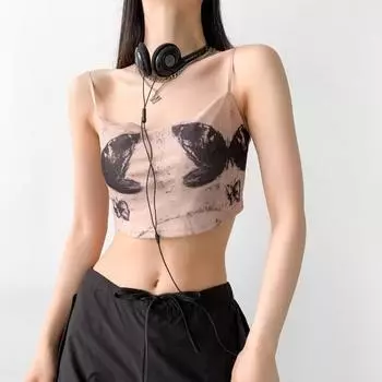 Летние женские майки с бантом и принтом Camisa, короткая стильная женская одежда без рукавов S