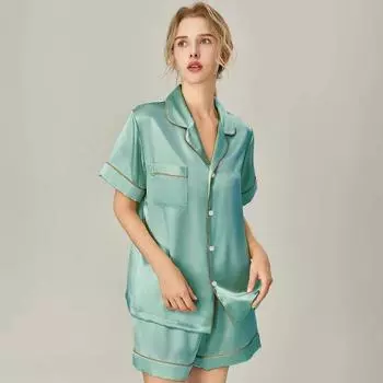 Летние женские милые атласные шелковые элегантные однотонные пижамные комплекты с короткими рукавами + брюки женские шелковые пижамы Домашняя одежда повседневные шорты костюм M жёлтый