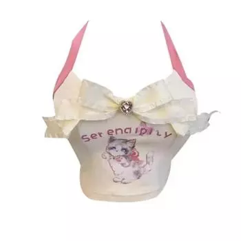 Летние женские милые топы на бретелях Y2k с бантом, кавайный жилет в стиле Лолиты, женский корейский модный сладкий вечерний корсет, популярные девушки 2000-х, шикарный камзол S жёлтый