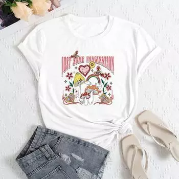 Летние женские многоэлементные принтованные футболки с круглым вырезом из чистого хлопка свободного покроя с короткими рукавами для женщин S белый