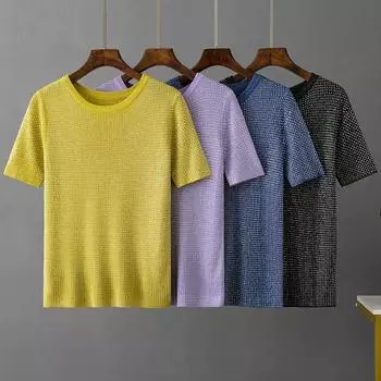 Летние женские модные базовые трикотажные футболки женские однотонные с круглым вырезом и круглым вырезом с короткими рукавами, свободные пуловеры, топы, однотонные футболки one size чёрный