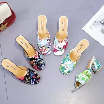 Летние женские модные босоножки на высоком каблуке с цветочным принтом повседневные босоножки пляжная обувь 35 красный