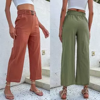 Летние женские модные хлопковые льняные свободные однотонные брюки с высокой талией S красное дерево
