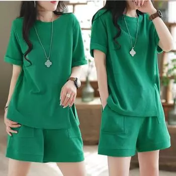 Летние женские модные и повседневные тонкие однотонные шорты с короткими рукавами, повседневный спортивный костюм из двух частей
