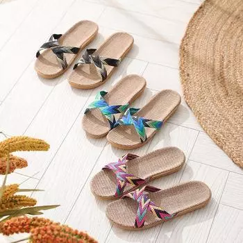 Летние женские модные массажные дышащие льняные тапочки 35 фиолетовый