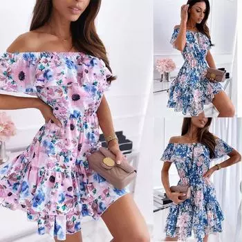 Летние женские модные мини-платья с короткими рукавами и открытыми плечами Falbala, пляжные платья в стиле бохо, женские сарафаны без бретелек, Vestidos