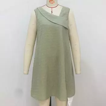 Летние женские модные однотонные жаккардовые стройняющие платья без рукавов с тонким косым воротником XXL белый