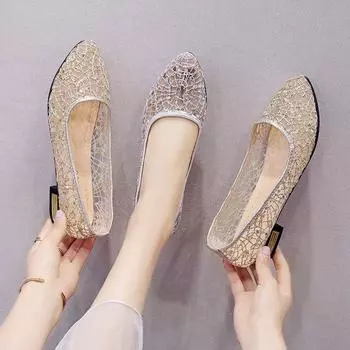 Летние женские модные полые туфли на одинарной платформе, дышащие сетчатые сандалии с острым носком и полым носком 41 золотистый