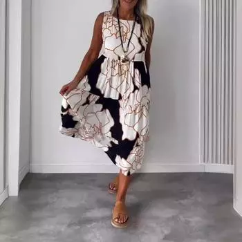 Летние женские модные повседневные платья без рукавов с принтом и шнуровкой S красный