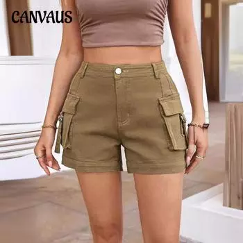 Летние женские модные повседневные рабочие шорты Spice Stretch с высокой талией и карманами XS абрикосовый