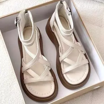 Летние женские модные повседневные сандалии на толстой подошве с высоким берцем 40 чёрный