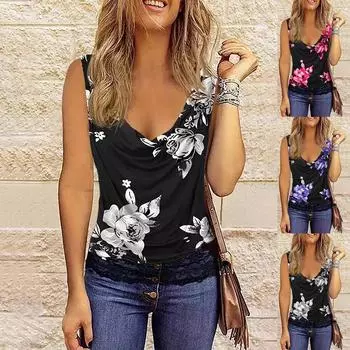 Летние женские модные повседневные топы без рукавов с принтом и шеей, рубашка, жилет L серый