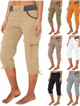 Летние женские модные светло-голубые капри-комбинезоны с карманами и эластичным поясом, шорты на шнурке S белый