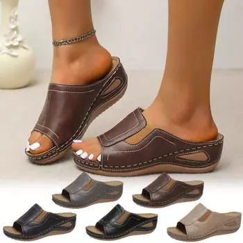 Летние женские модные тапочки на танкетке и платформе, уличная женская обувь 43 бежевый