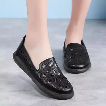 Летние женские мокасины, кожаная обувь для вождения, удобная обувь на плоской подошве, повседневные пенни-лоферы для медсестер, прогулочная минималистичная обувь для беременных для девочек EU:35 чёрный