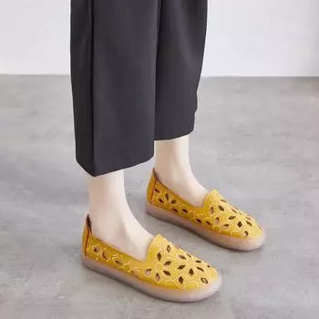 Летние женские мокасины, кожаная обувь для вождения, удобные туфли на плоской подошве, повседневные слипоны и эспадрильи для девочек EU:35 чёрный