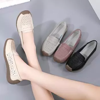 Летние женские мокасины кожаные туфли для вождения удобные балетки повседневные туфли для медсестер прогулочная обувь для мам EU:35 бежевый