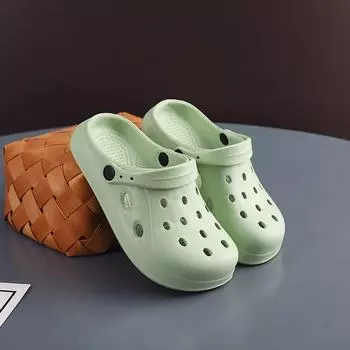 Летние женские/мужские модные нескользящие сандалии с мягкой подошвой и закрытым носком для ношения на открытом воздухе 2024 года - пляжные тапочки с толстой подошвой 38-39 зелёный