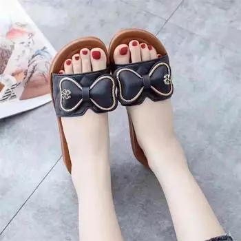 Летние женские нескользящие одно слово с бантом для дома и улицы, модные повседневные тапочки, летние 36 абрикосовый