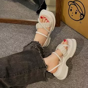 Летние женские нескользящие сандалии в европейском стиле с жемчугом Fairy Wind Two Wear, иностранная воздушная одежда, нескользящие сандалии на толстой подошве 35