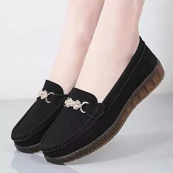 Летние женские новые мягкие подошвы матовые дышащие нескользящие удобные повседневные мокасины с плоской подошвой 2025 Zapatos Mujer 35 чёрный