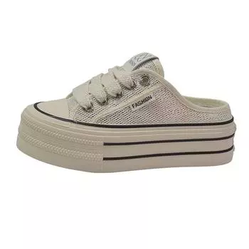 Летние женские новые толстые подошвы, увеличивающие рост, тапочки, тренд для всех ленивых молодых девушек, повседневные тапочки без застежек, сетчатая обувь 35 бежевый