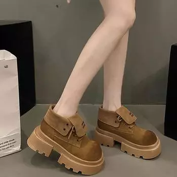 Летние женские одинарные ботинки осень и зима новые толстые увеличенные ботинки для мотоциклистов маленькие ботинки в британском стиле 35