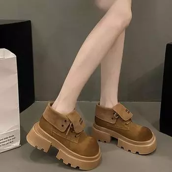 Летние женские одинарные ботинки осень и зима новые на толстой подошве увеличивающие рост небольшие локомотивные ботинки короткие ботинки в британском стиле 35
