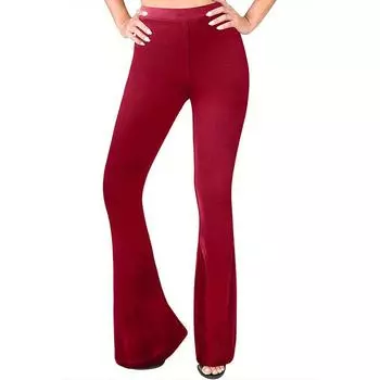 Летние женские однотонные длинные узкие бархатные повседневные расклешенные брюки S красный