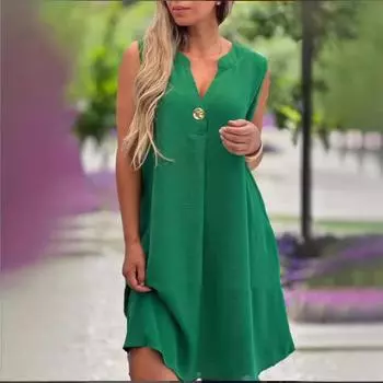 Летние женские однотонные платья без рукавов на пуговицах S оранжевый