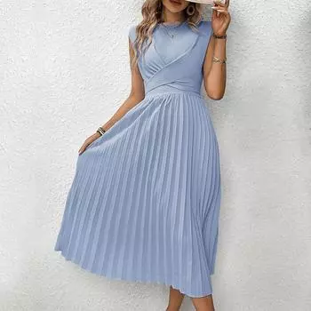 Летние женские однотонные повседневные платья с бретельками S синий