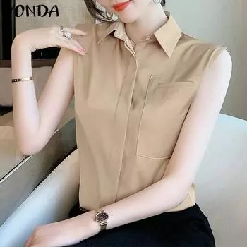Летние женские однотонные рубашки без рукавов VONDA, топы