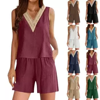 Летние женские однотонные шорты с короткими рукавами и верхним передним карманом, повседневные шорты с эластичной резинкой на талии, свободный мягкий комплект из двух предметов в уличном стиле M